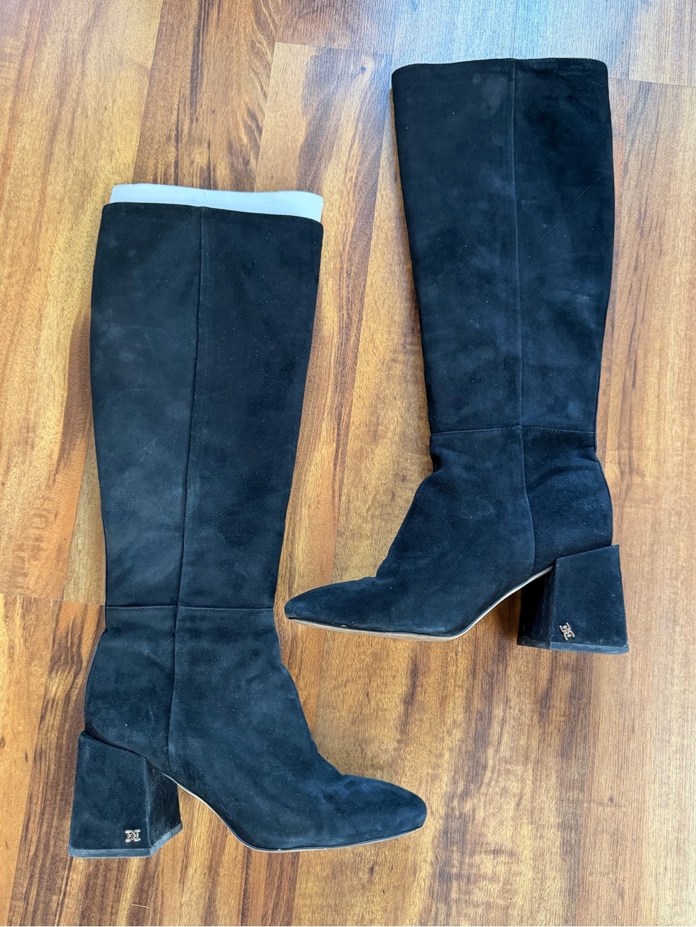 Sam Edelman Black Suede Knee-High Block Heel Boots